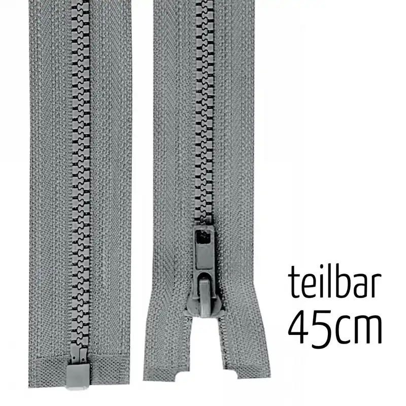 Nur Heute Reißverschluss Profil 5mm grau teilbar 45cm lang für Jacken und Westen