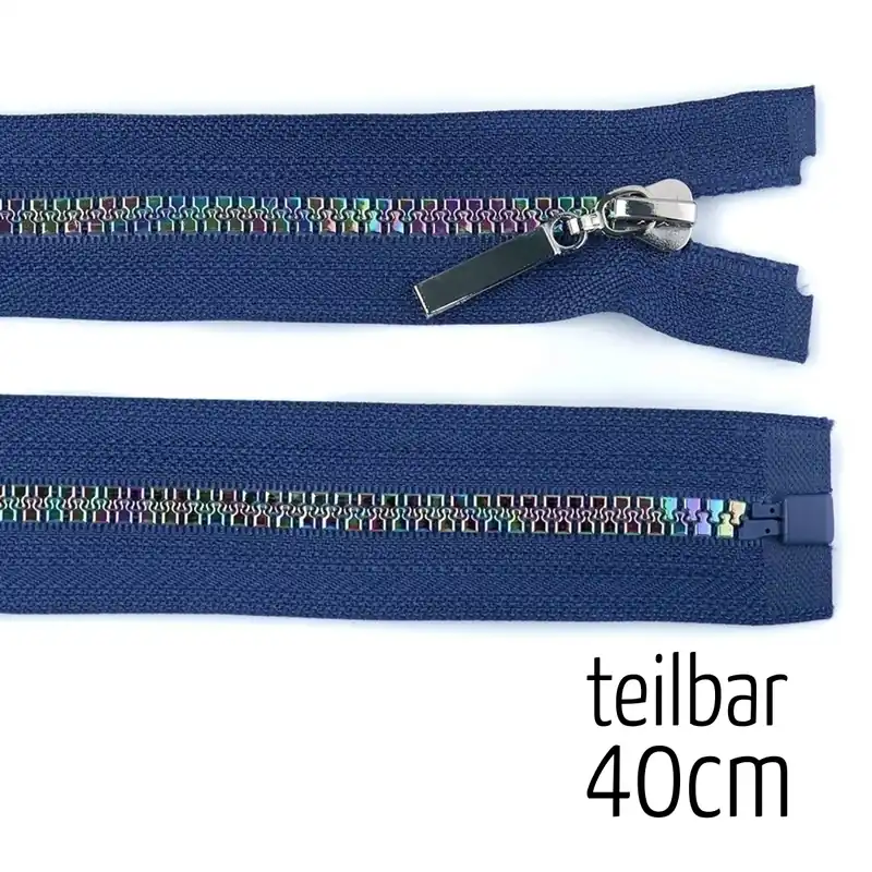 Original Reißverschluss Profil 5mm Regenbogen blau teilbar 40cm lang für Jacken