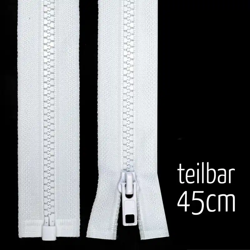 Mengenrabatt Reißverschluss Profil 5mm weiß teilbar 45cm lang für Jacken und Westen