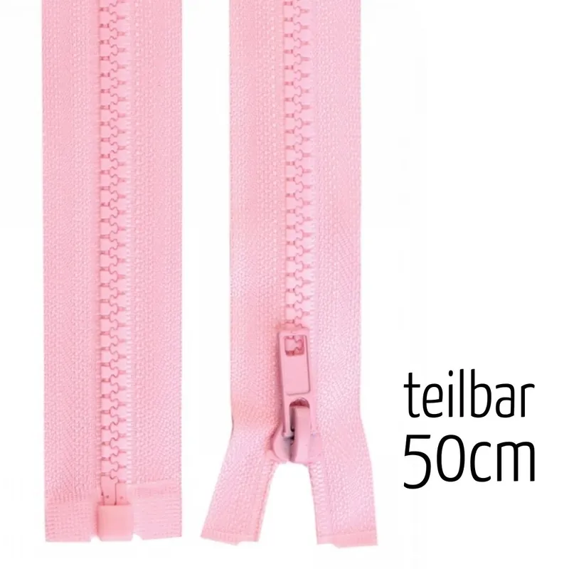 Echt Reißverschluss Profil 5mm rosa teilbar 50cm lang für Jacken und Westen