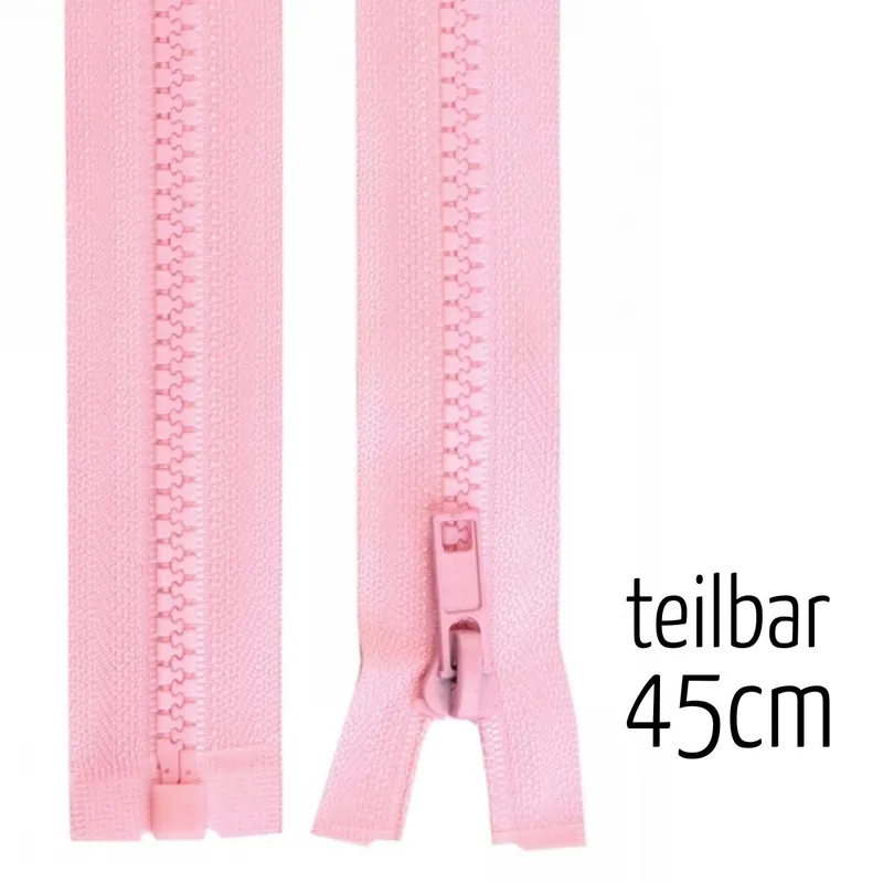 Gratis Versand Reißverschluss Profil 5mm rosa teilbar 45cm lang für Jacken und Westen