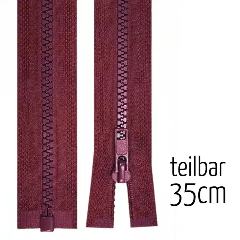 Top-Qualität Reißverschluss Profil 5mm bordeaux rot teilbar 35cm lang für Jacken und Westen