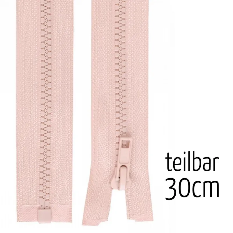 Rabatt Reißverschluss Profil 5mm hellrosa teilbar 30cm lang für Jacken und Westen