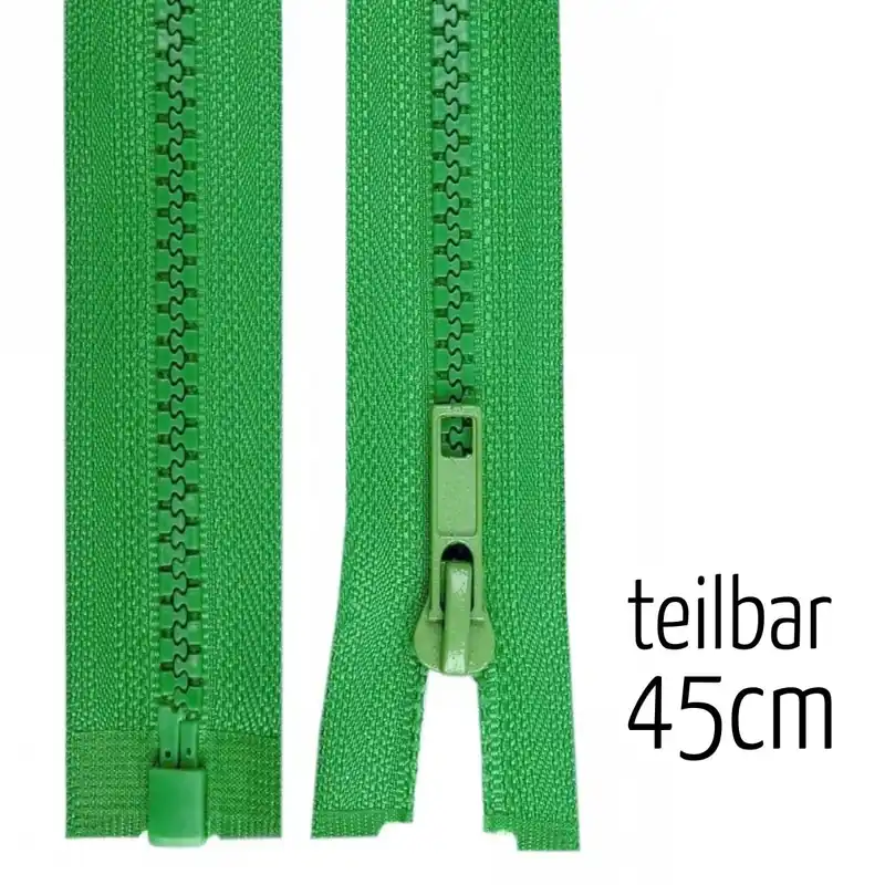 Reißverschluss Profil 5mm grün teilbar 45cm lang für Jacken und Westen Hochwertig