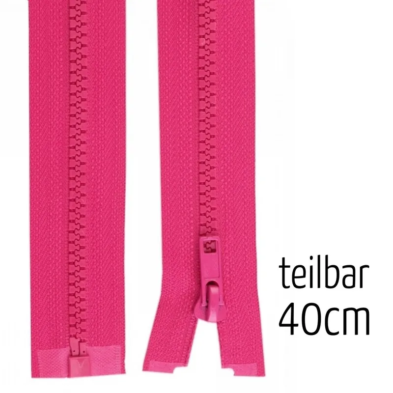 Jetzt Kaufen Reißverschluss Profil 5mm pink teilbar 40cm lang für Jacken und Westen