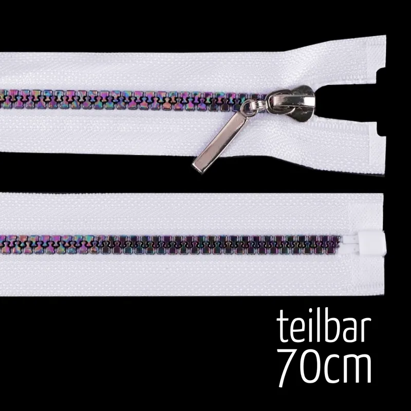Nur Heute Reißverschluss Profil 5mm Regenbogen weiß teilbar ab 70cm lang für Jacken