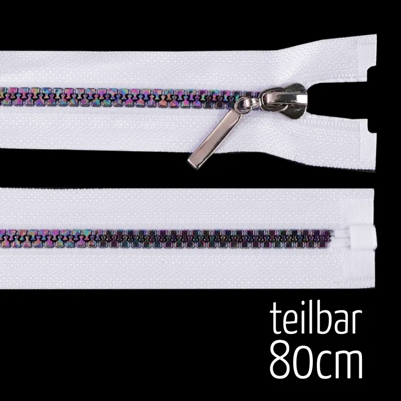 Top-Seller Reißverschluss Profil 5mm Regenbogen weiß teilbar ab 80cm lang für Jacken