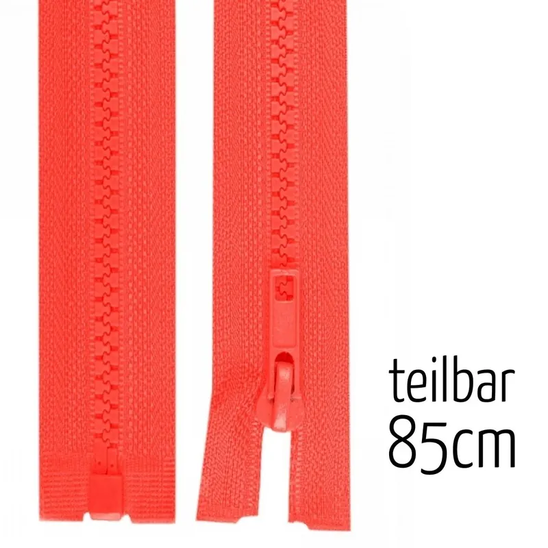 Direktkauf Reißverschluss Profil 5mm neon orange lachs teilbar 85cm lang für Jacken und Westen