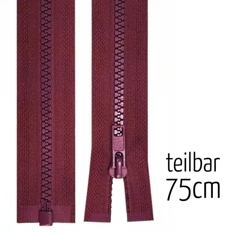 Reißverschluss Profil 5mm bordeaux rot teilbar 75cm lang für Jacken und Westen Bestseller