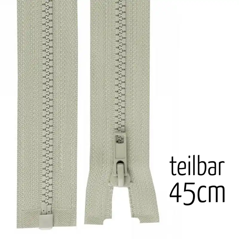 Letzte Chance Reißverschluss Profil 5mm hellgrau kiesel teilbar 45cm lang für Jacken und Westen