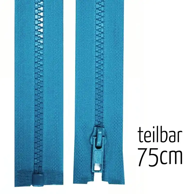 Reißverschluss Profil 5mm türkis blau teilbar 75cm lang für Jacken und Westen Finale Aktion