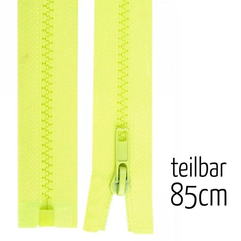 Reißverschluss Profil 5mm neon gelb teilbar 85cm lang für Jacken und Westen Markenprodukt