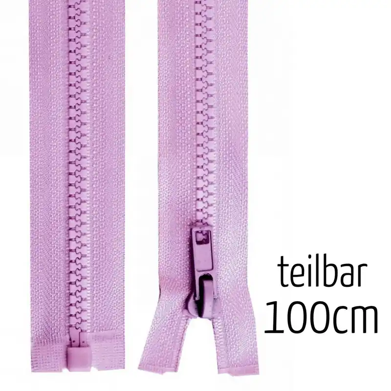 Echt Reißverschluss Profil 5mm flieder teilbar 100cm lang für Jacken und Westen