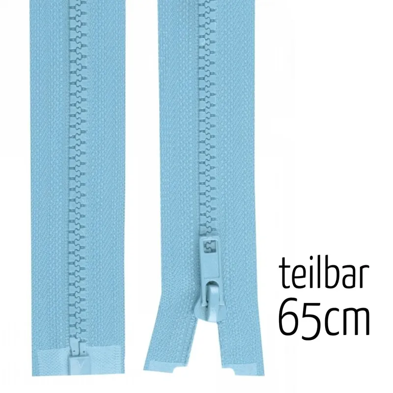 Neue Ware Reißverschluss Profil 5mm hellblau teilbar 65cm lang für Jacken und Westen