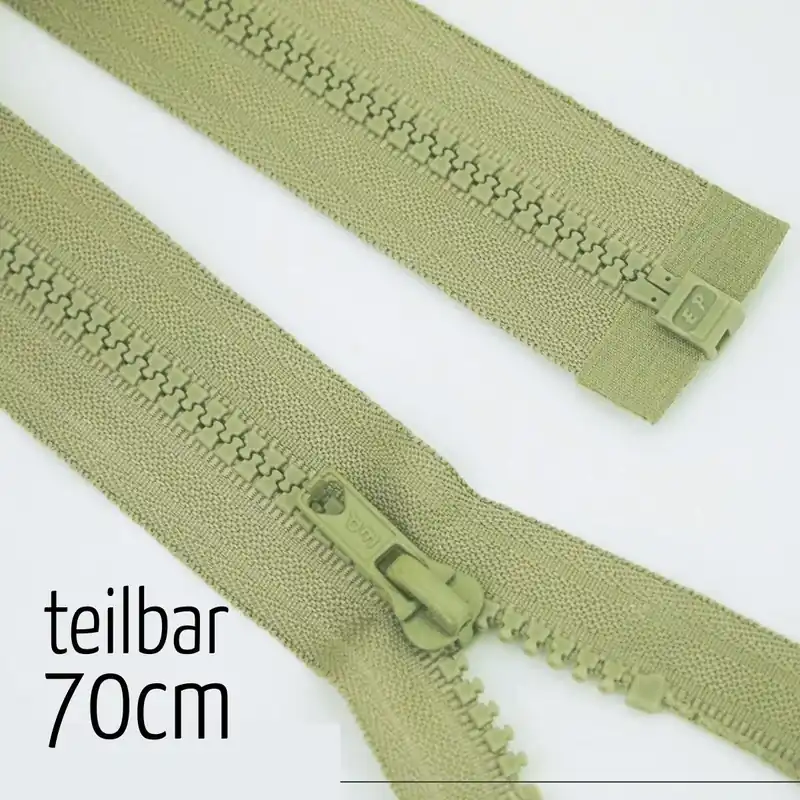 Reißverschluss Profil 5mm khaki teilbar 70cm lang für Jacken und Westen Weltweiter Versand