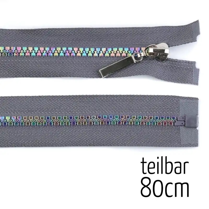 Heute Kaufen Reißverschluss Profil 5mm Regenbogen grau teilbar ab 80cm lang für Jacken