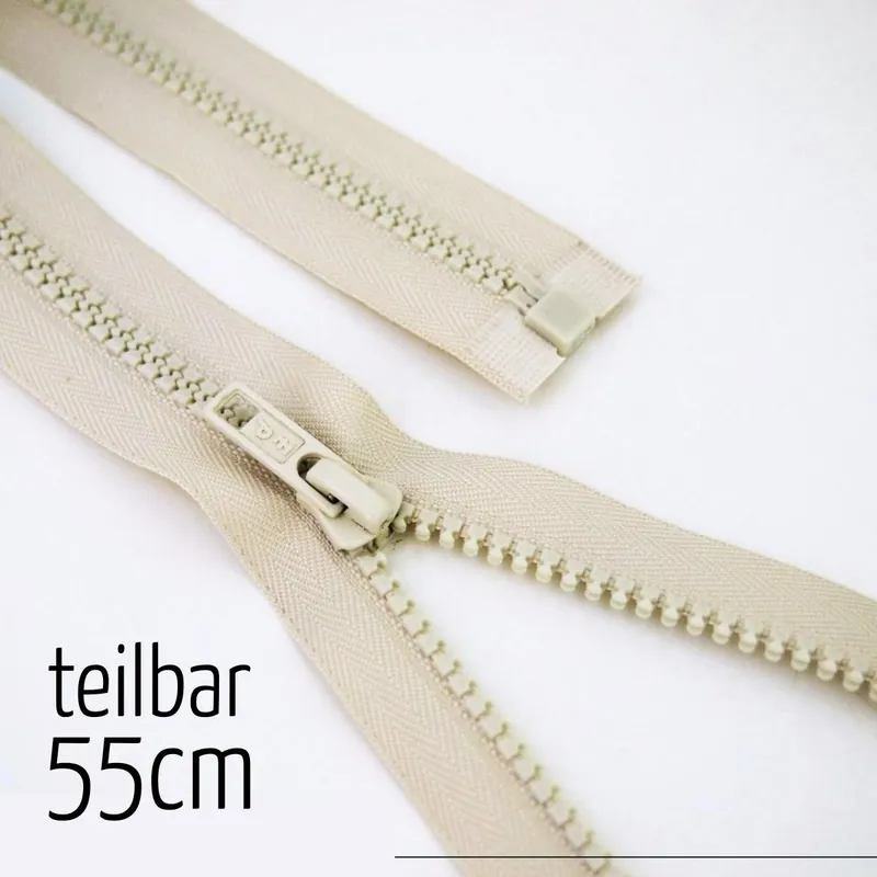 Reißverschluss Profil 5mm sand creme teilbar 55cm lang für Jacken und Westen Rabatt