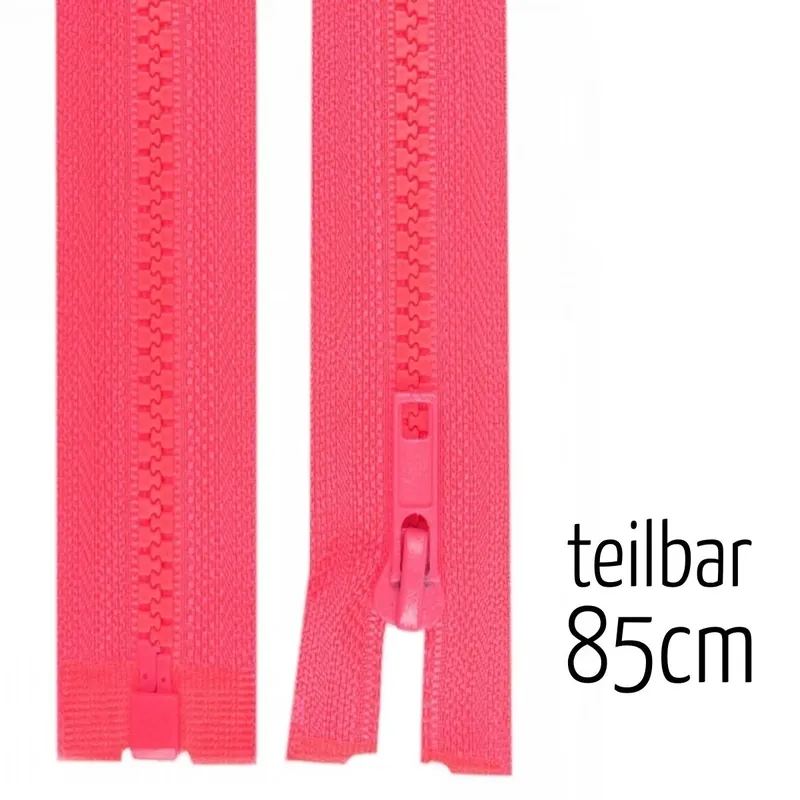 Billig Reißverschluss Profil 5mm neon pink teilbar 85cm lang für Jacken und Westen