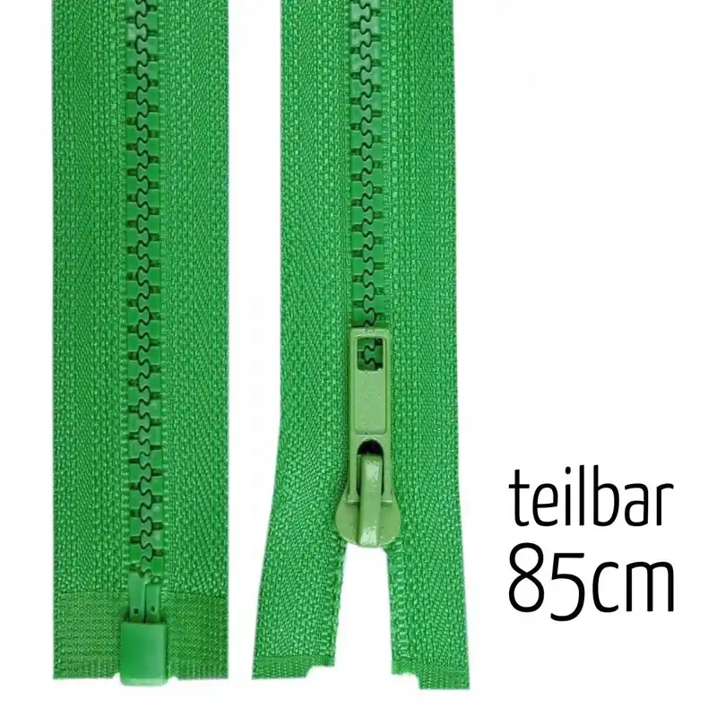 Reißverschluss Profil 5mm grün teilbar 85cm lang für Jacken und Westen Neue Ware