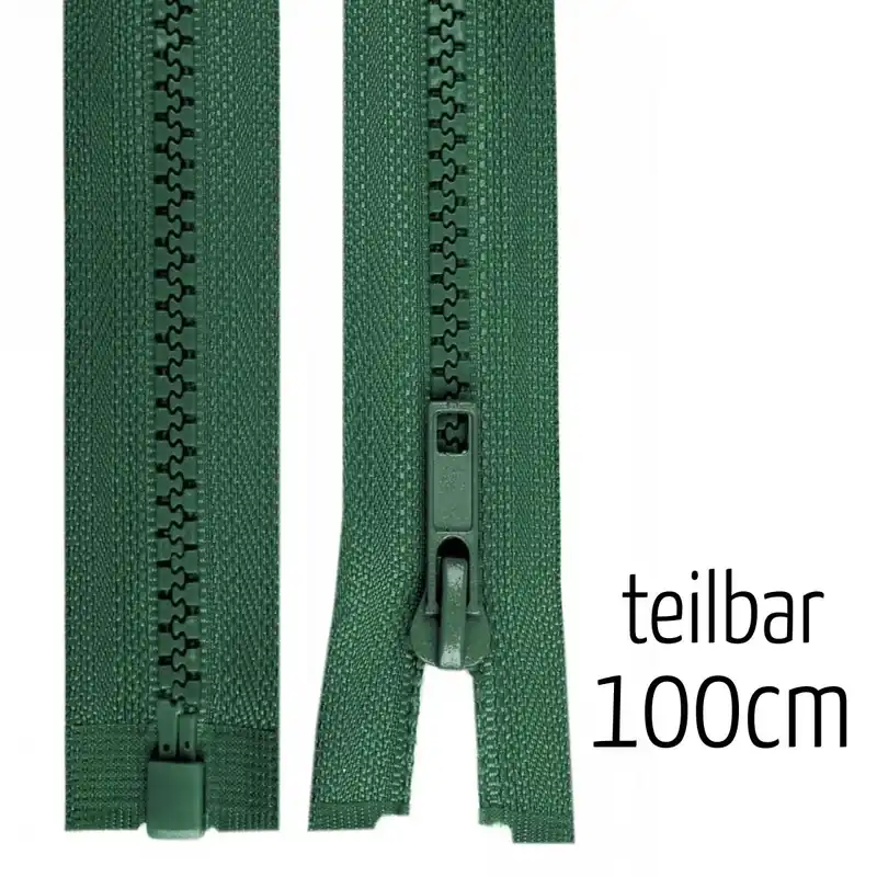 Bestpreis Reißverschluss Profil 5mm dunkelgrün teilbar 100cm lang für Jacken und Westen