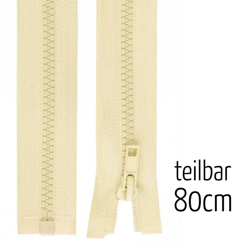 Solange Der Vorrat Reicht Reißverschluss Profil 5mm banane creme teilbar 80cm lang für Jacken und Westen