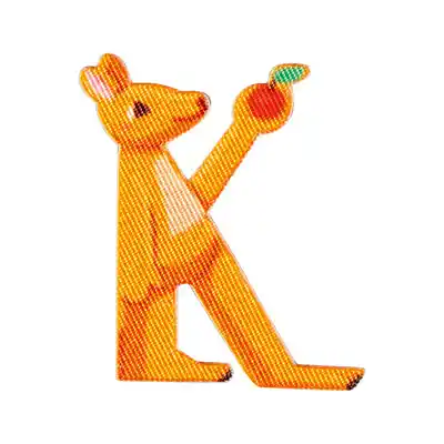 Bunter Buchstabe K zum Aufbügeln Känguru – ABC Applikation Tiere Bügelbuchstaben Abverkauf