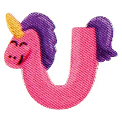 Bunter Buchstabe U zum Aufbügeln Einhorn – ABC Applikation Tiere Bügelbuchstaben Echt