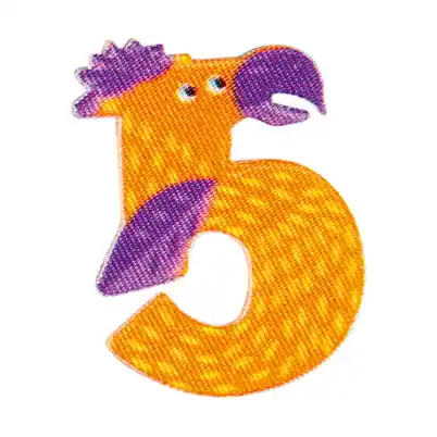 Kracherpreis Bunte Zahl 5 zum Aufbügeln Kakadu – ABC Applikation Tiere Bügelbuchstaben