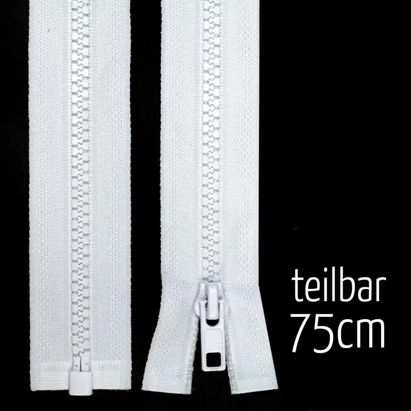 Jetzt Kaufen Reißverschluss Profil 5mm weiß teilbar 75cm lang für Jacken und Westen