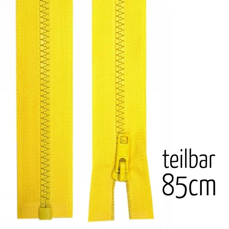 Kostenloser Rückversand Reißverschluss Profil 5mm gelb teilbar 85cm lang für Jacken und Westen