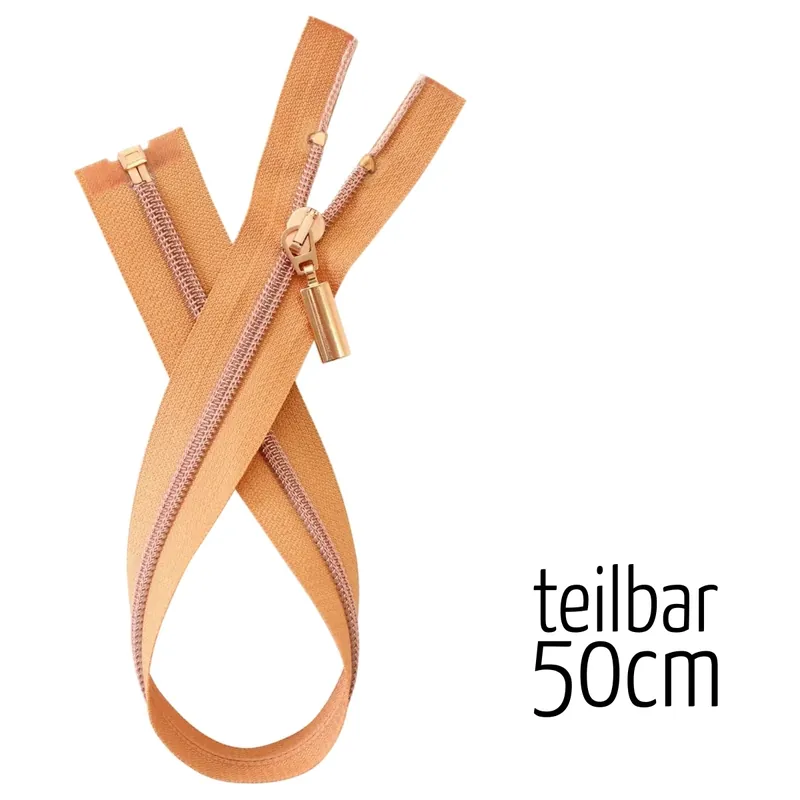 Neuheit Reißverschluss kupfer metallic teilbar 50cm lang für Jacken