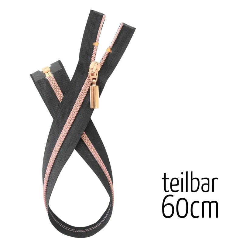 Reißverschluss schwarz kupfer metallic teilbar 60cm lang für Jacken Kostenloser Rückversand
