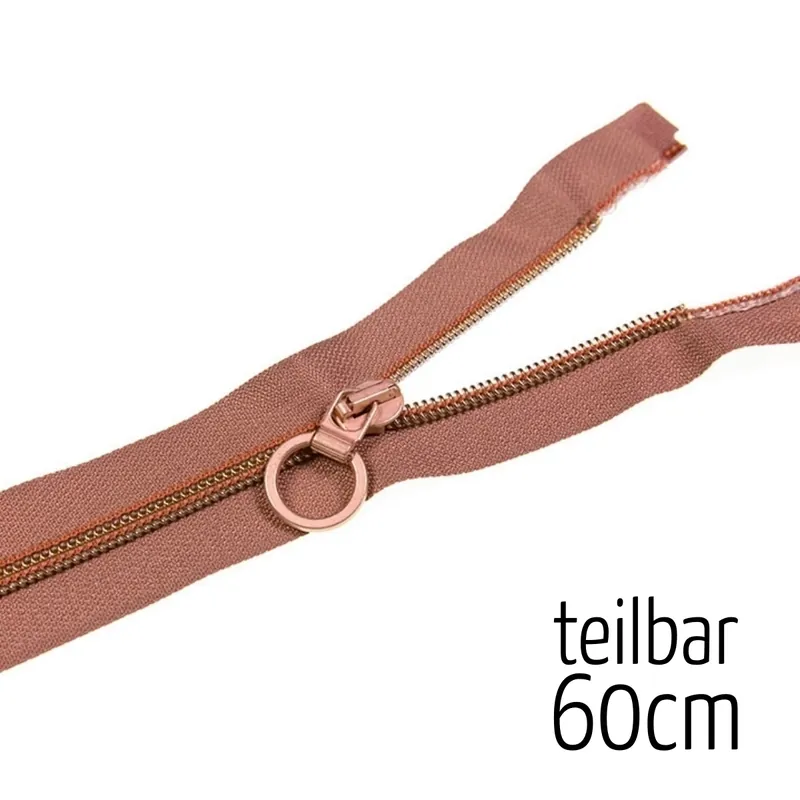 Reißverschluss kupfer metallic mit Ring teilbar 60cm lang für Jacken Handgefertigt
