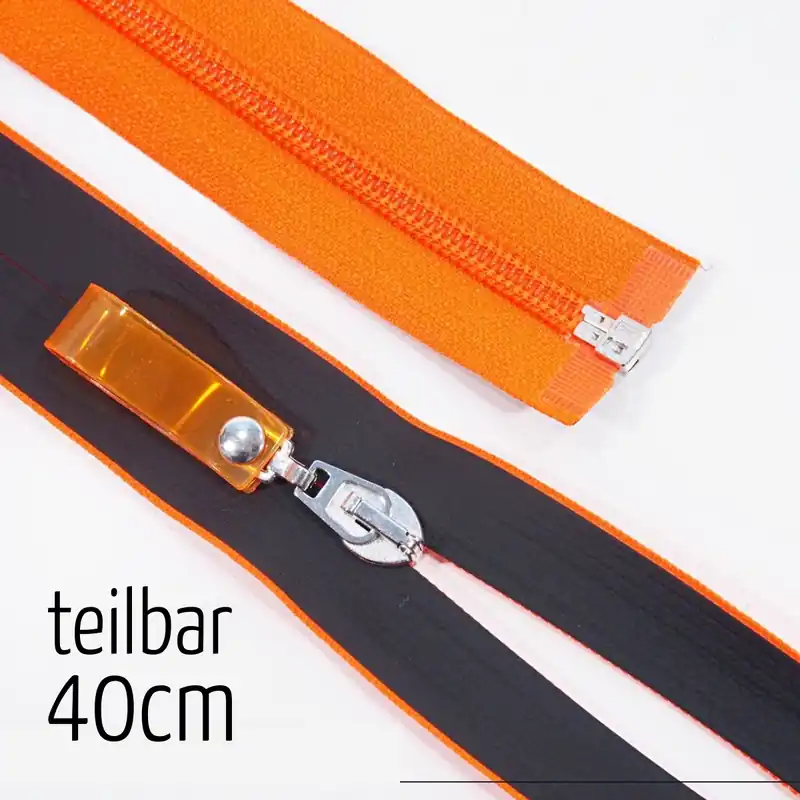Reißverschluss neon orange matt schwarz teilbar 40cm lang für Jacken Zertifiziert