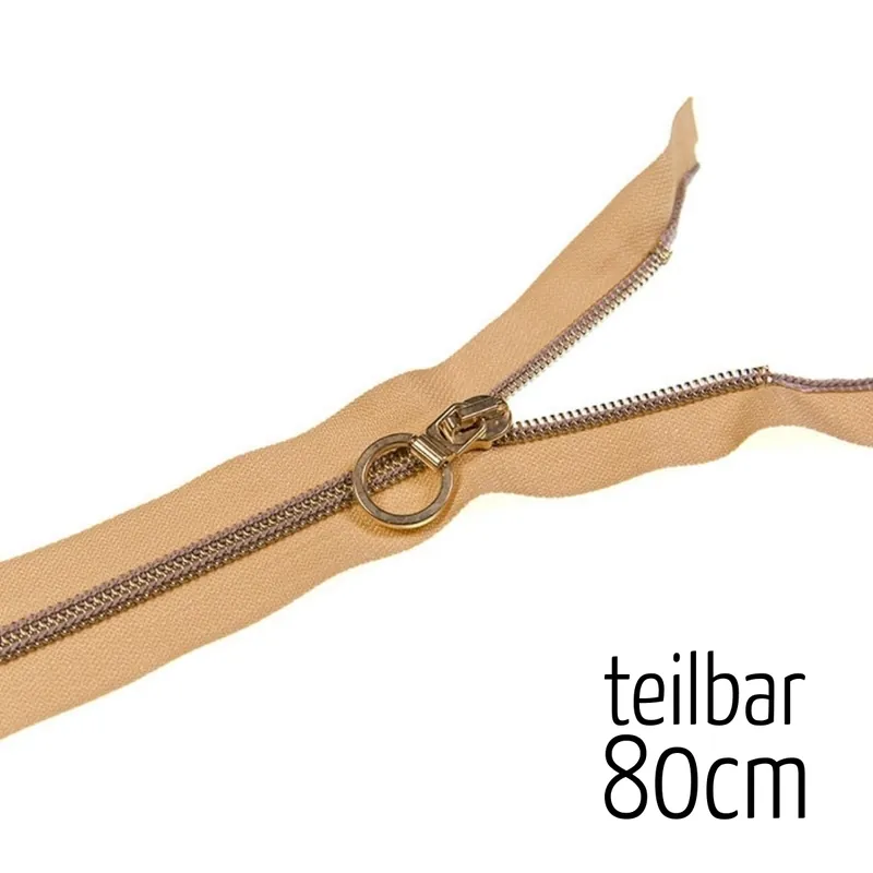 Reißverschluss gold metallic mit Ring teilbar 80cm lang für Jacken Original