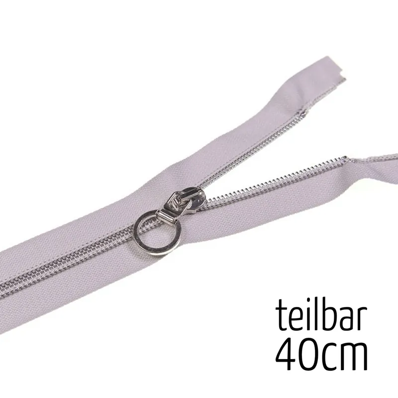 Expressversand Reißverschluss silber metallic mit Ring teilbar 40cm lang für Jacken