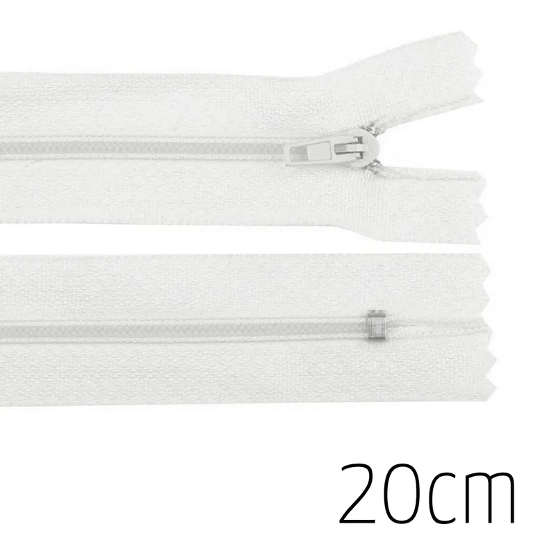 Top-Qualität Reißverschluss weiß 20cm lang nicht teilbar für Taschen & Mäppchen – Spiralreißverschluss 3mm