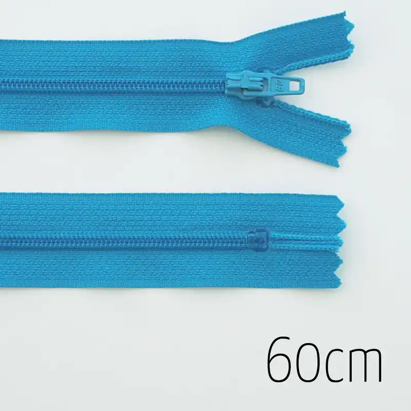 Billig Reißverschluss türkis blau 60cm lang nicht teilbar für Taschen & Mäppchen – Spiralreißverschluss 3mm