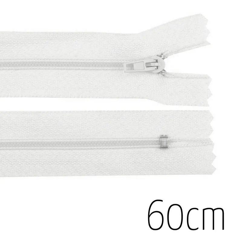 Jetzt Bestellen Reißverschluss weiß 60cm lang nicht teilbar für Taschen & Mäppchen – Spiralreißverschluss 3mm