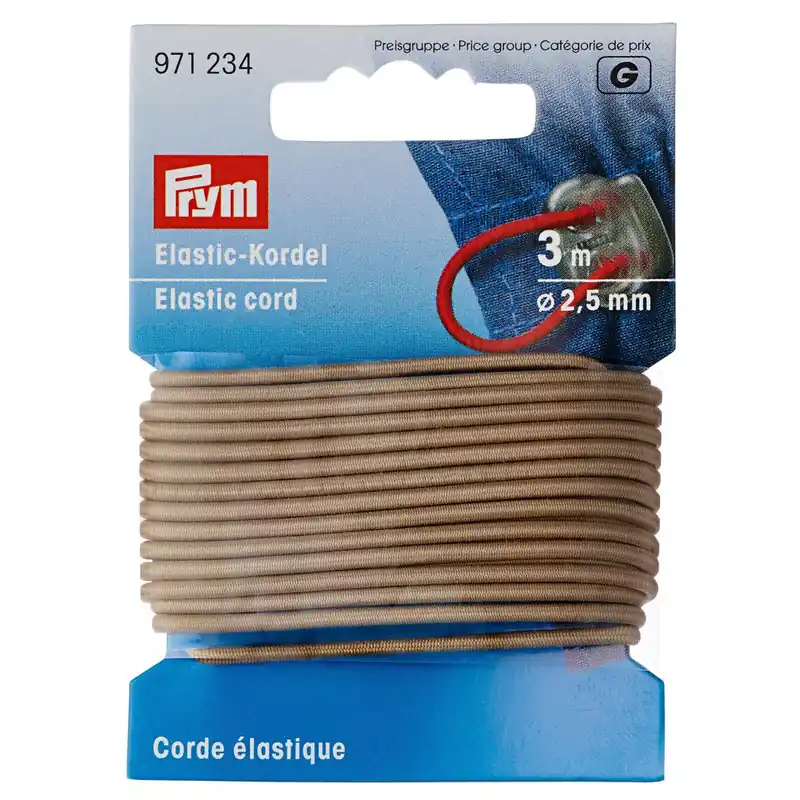Preiswert 3m Elastische Kordel Ø2,5mm beige von Prym – Rundkordel Rundgummi Gummikordel Gummiband