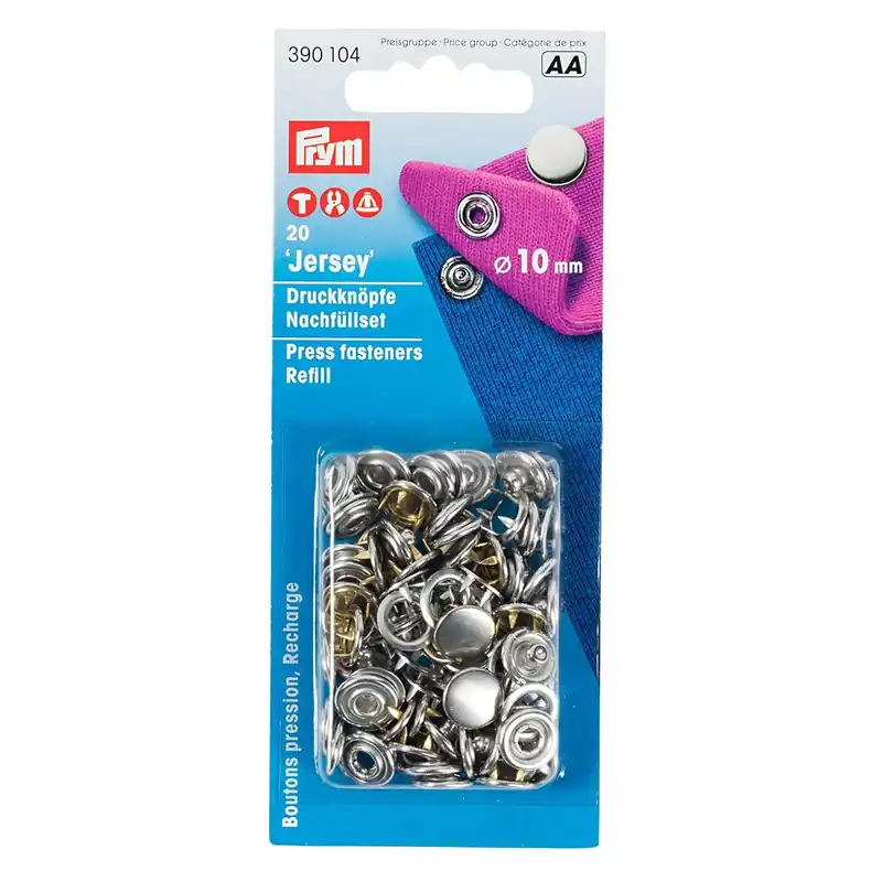 20 Jersey Druckknöpfe PRYM – 10mm silber mit Kappe – Nachfüllpack [ohne Werkzeug] Ab Werk