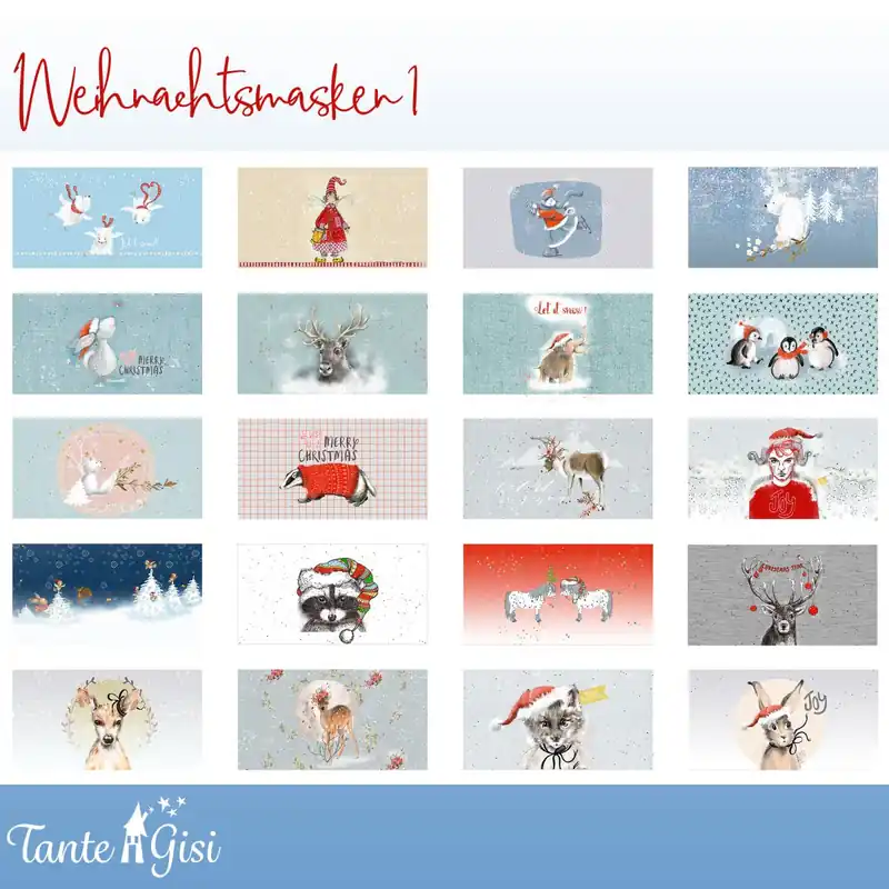Preiswert Bio Baumwolle Masken Weihnachten 1 von Lillestoff – Nähset 20 Mundmasken 1m Rapport Tante Gisi