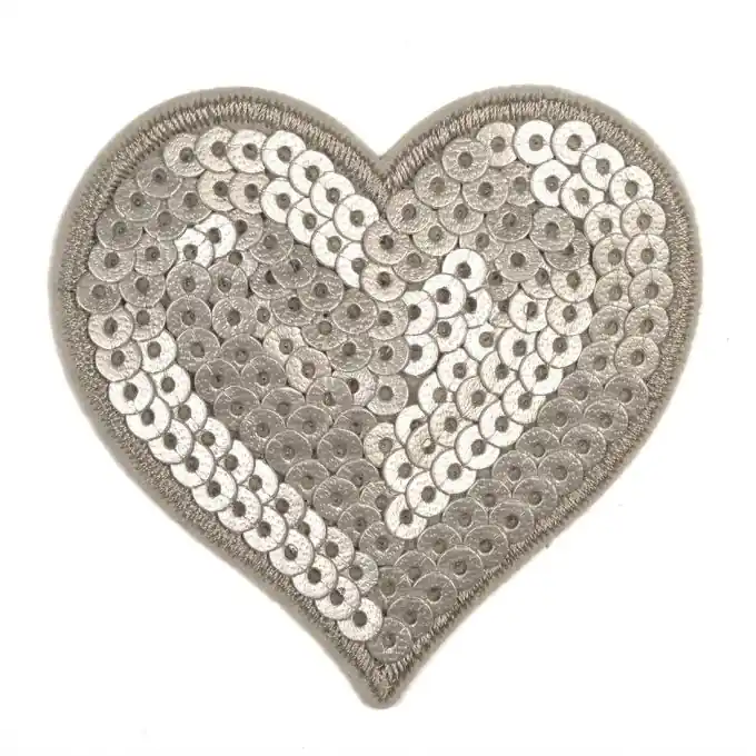 Sofort Bestellen Thermoklebendes Herzmotiv mit Pailletten, grau