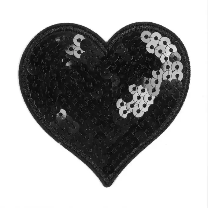 Günstig Thermoklebendes Herzmotiv mit Pailletten, schwarz