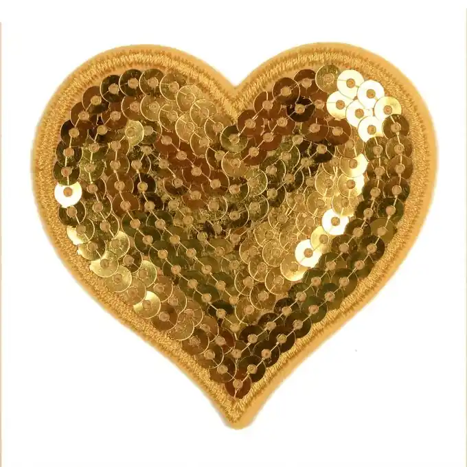 Begrenztes Angebot Bügelbild Herz Pailletten goldfarben