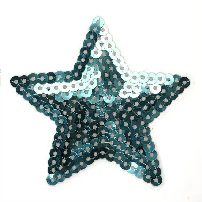 Kostenloser Rückversand Thermoklebendes Sternmotiv mit Pailletten, blau