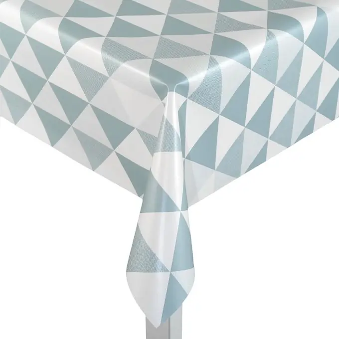 Weißes Wachstuch mit blauen Dreiecken Echt