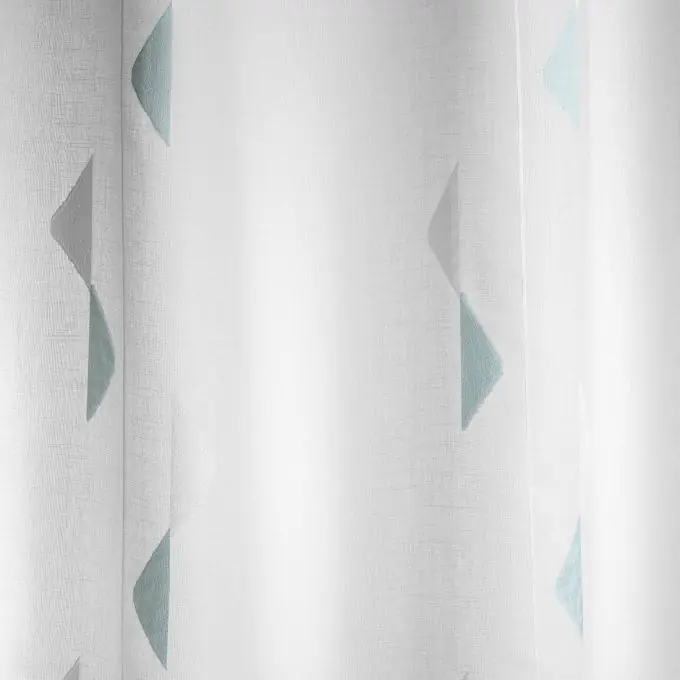 Jacquard-Voile, blaue und graue Dreiecke, extra breit Ausverkauf