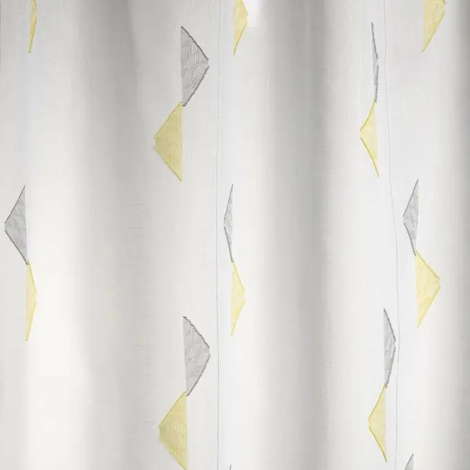 Jacquard-Voile, gelbe und graue Dreiecke, extra breit Direktkauf