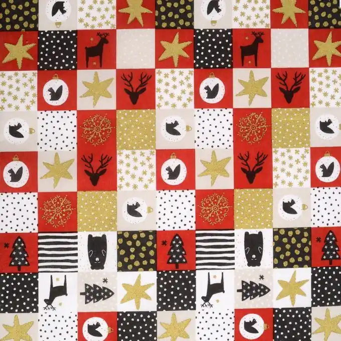 Baumwollstoff rot/Goldfarben Weihnachten Nur Für Kurze Zeit